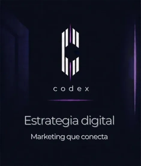 Banner cuadrado de Codex con el logotipo vertical, una línea violeta y el lema Estrategia digital, Marketing que conecta